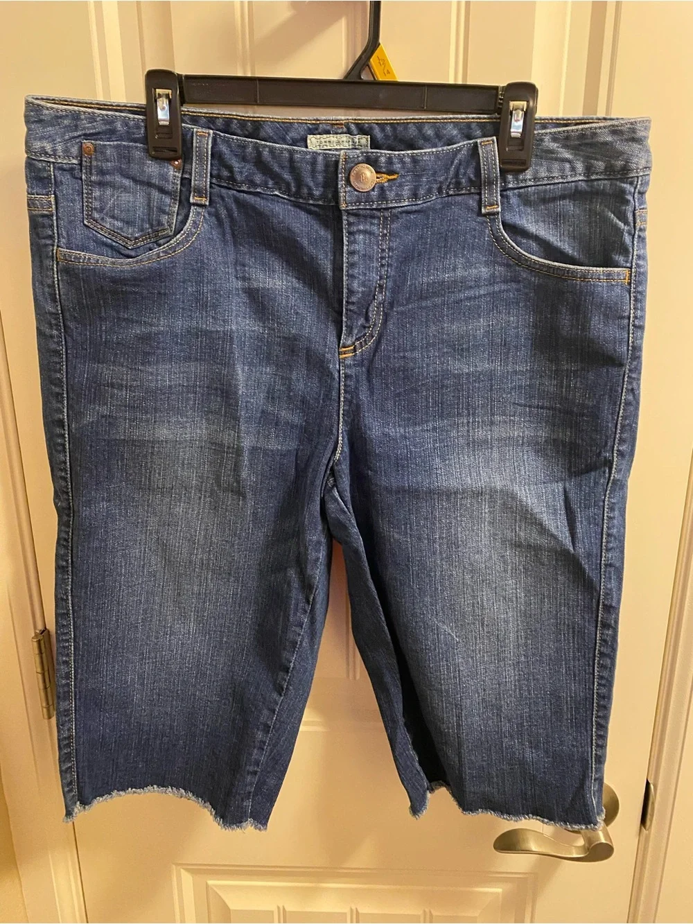 Tommy Hilfiger 14 16 Jeans Shorts Bermuda Cut Off Raw Hem Blue Denim Stretch